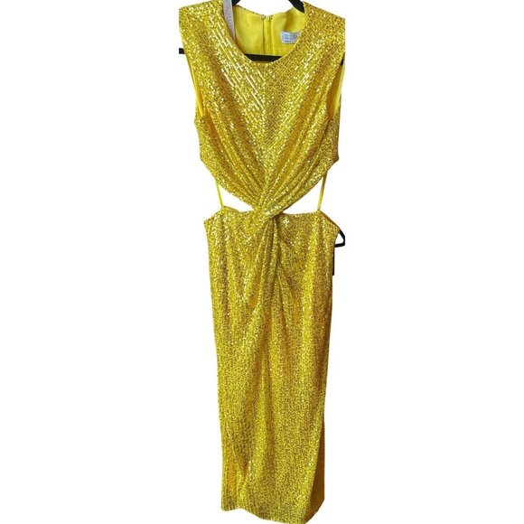 Mac Duggal Gold Sequin Twist Front Cutout Gown Size 2 New With Tags - Picture 9 of 16